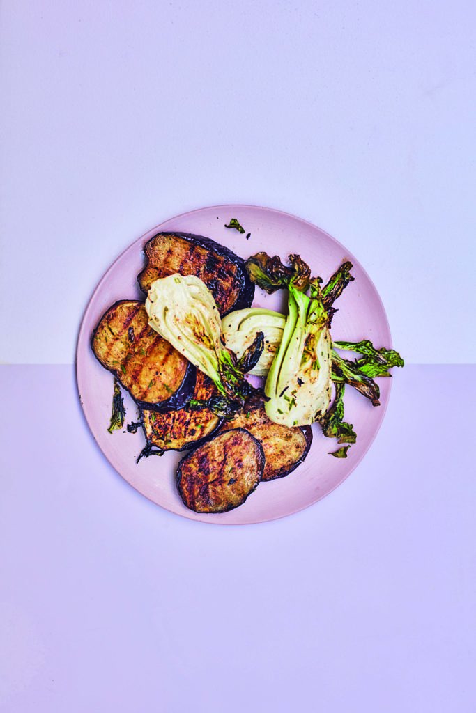 Rukmini Iyer’s Five-Spice Aubergine Wedges With Pak Choi & Lime